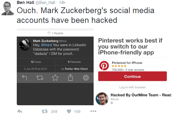 Facebook CEO accounts hacked