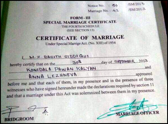 Pawan Kalyans Third Marriage certificate