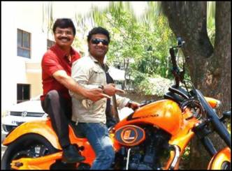 Boyapati and DSP ride Balakrishna&#039;s bike