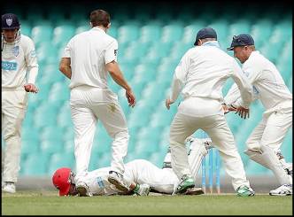 Aussie cricketer Hughes hit on head