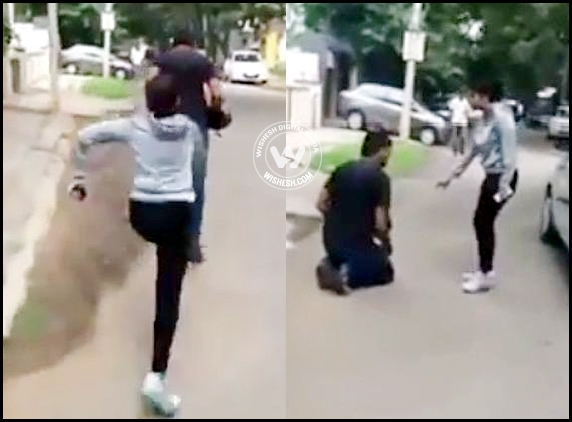 Woman kicks man who harassed!