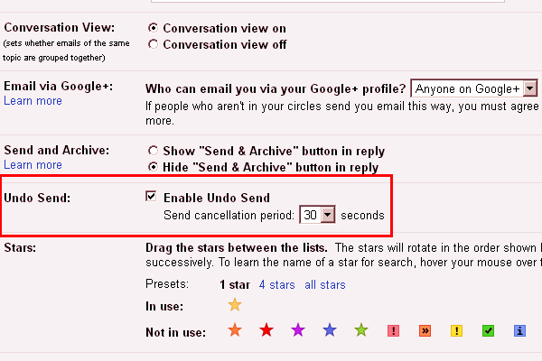 Google Gmail Undo Send Option