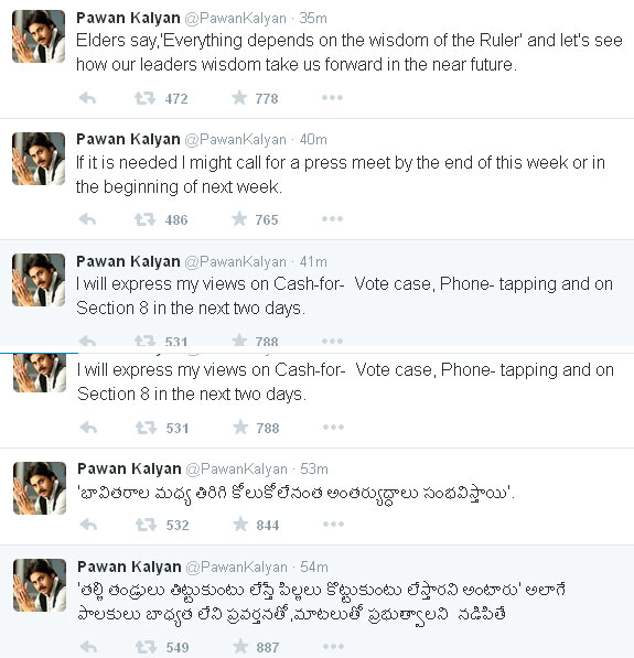 Pawan Kalyan Tweets on Cash For Vote Scam