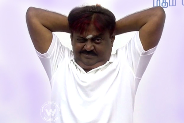 Yoga day by DMDK leader Vijayakanth