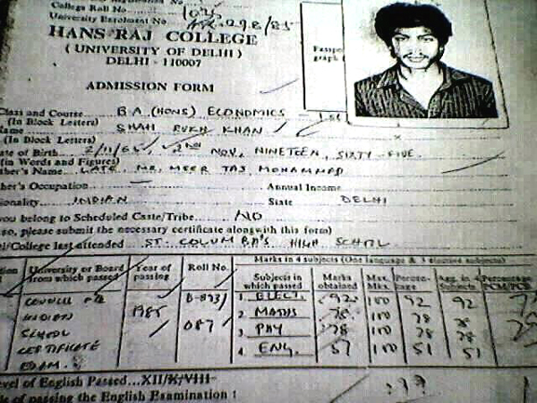 Shahrukh Khan Delhi University Admission Form