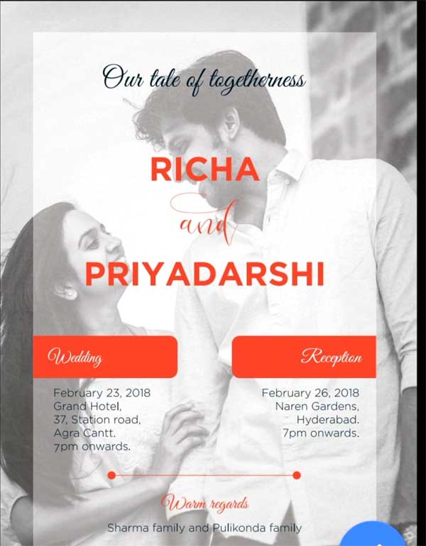 Priyadarshi Marriage Invitation