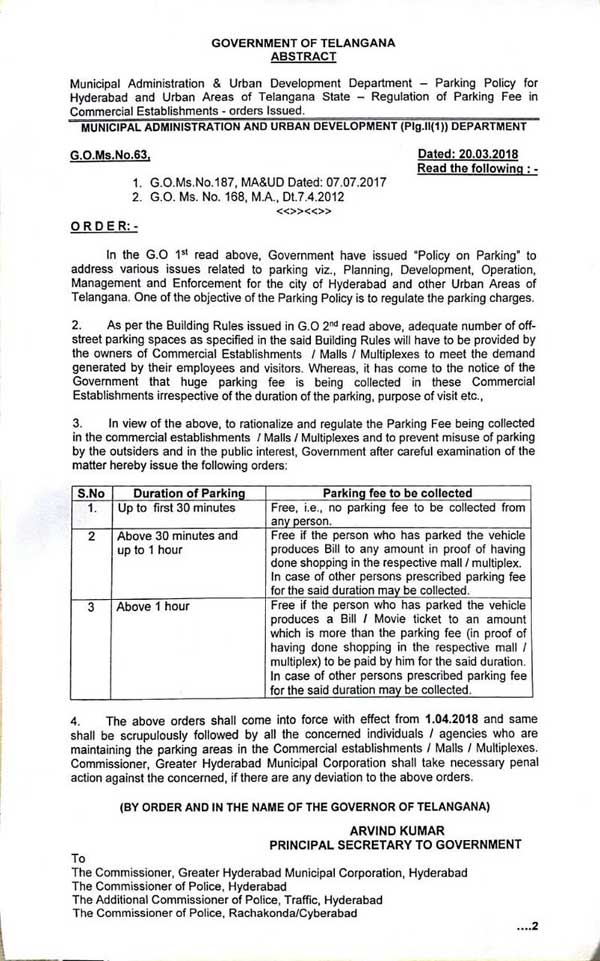 New Parking Fee Orders