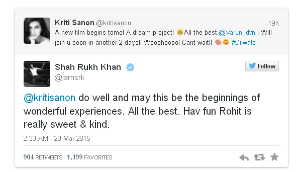 King Khan wishes Kriti Sanon on Twitter