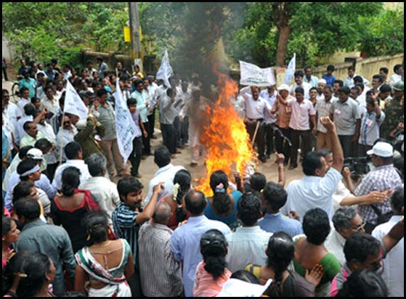 Nellore- Burning of effigies of Seemandhra State and Union Ministers