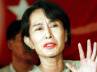 Nepida, democratic leader, suu kyi steps into parliament, Myanmar