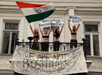 Ukrainian women topless Protest against Indian Embassy