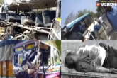 Bus - Lorry clash news, Bus - Lorry clash dead, eight dead in bus lorry clash in karimnagar, Karimnagar