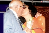 Ram Jethmalani kissing Leena Chandavarkar, Ram Jethmalani kiss, lawyer ram jethmalani kisses actress, Kiss