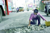 Habsiguda Main Road, Potholes, 12 year old hyd s good samaritan takes upon himself to fill potholes, Nari