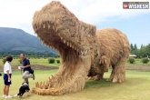 Dinosaur sculptures, Dinosaur sculptures in Japan, straw dinosaurs in japanese fields, Dinosaurs