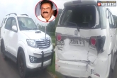 Road Mishap, Telangana State Animal Husbandry Minister, talasani srinivas yadav escapes unhurt in road mishap, Telangana state animal husbandry minister