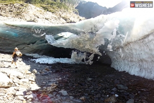 An ice cave roof collapse, threatens tourists