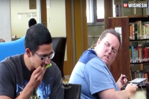 Prank: Loud eating in library